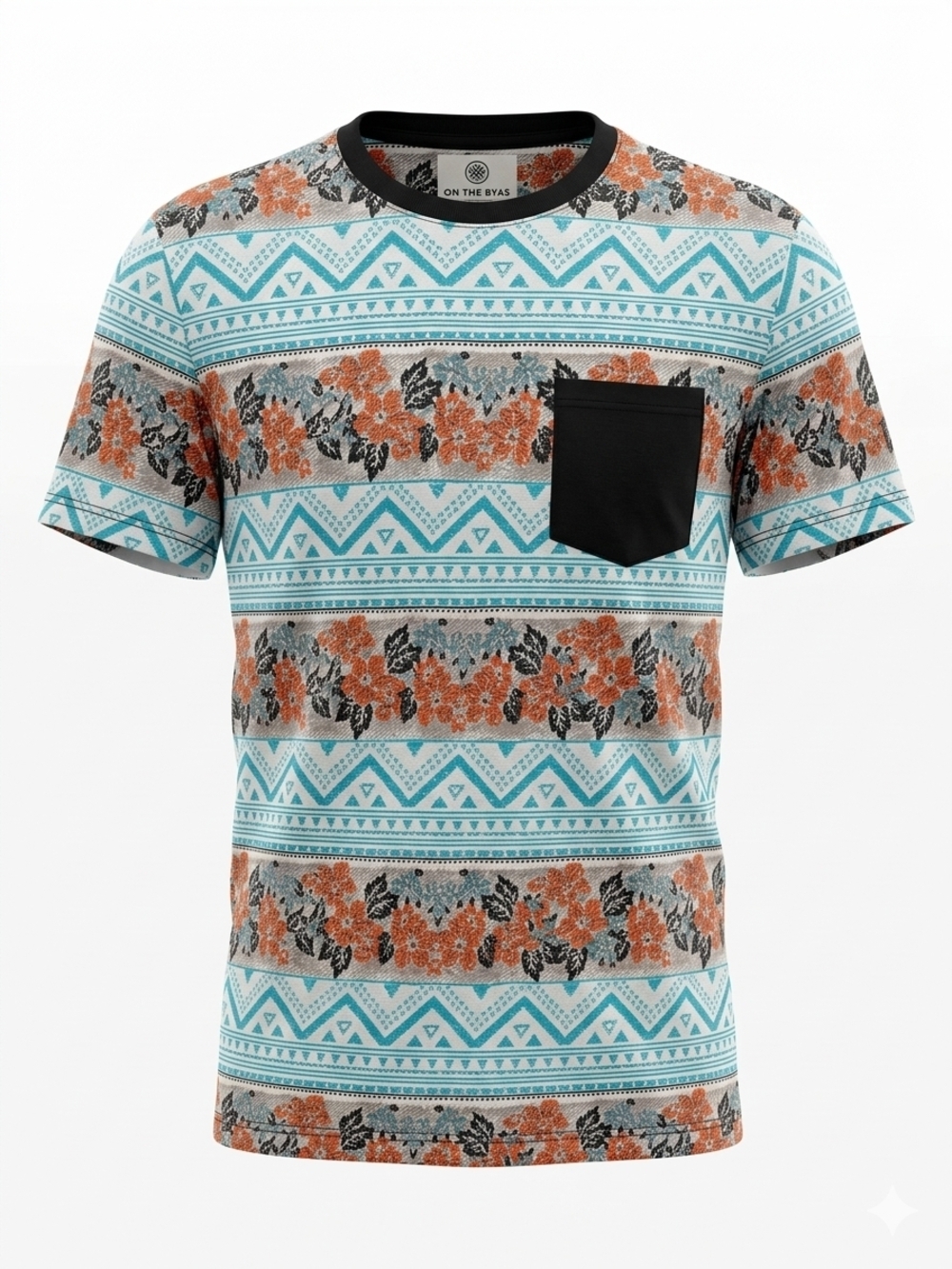 on the byas Southwestern Aztec Floral Print Stripe Pocket Tee M Pac Sun